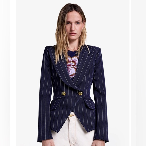 Smythe Navy Blazer with Pinstripes - Size 10